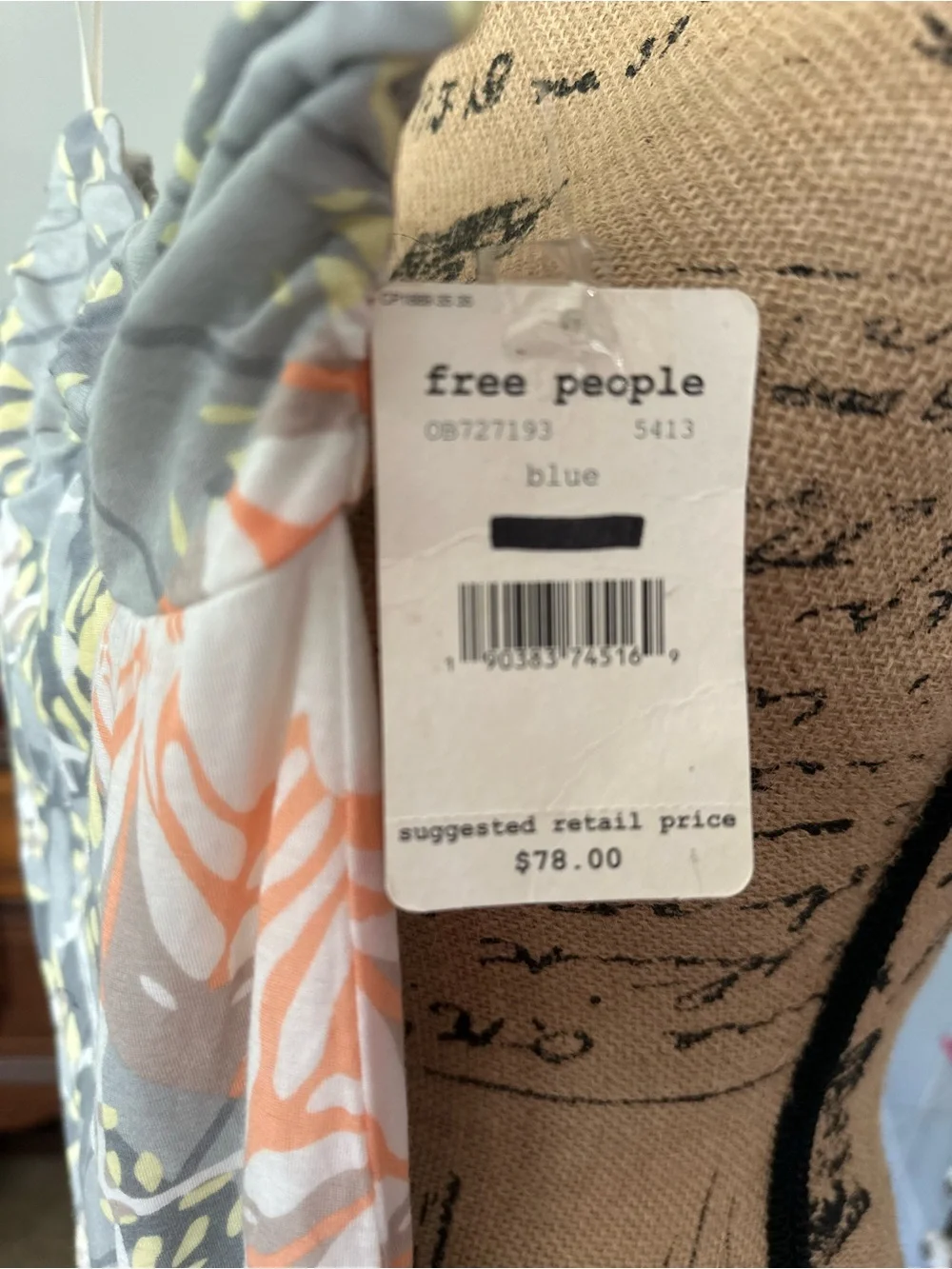 Free People Strapless Gray Dress with Yellow & Peach Accents 🆕